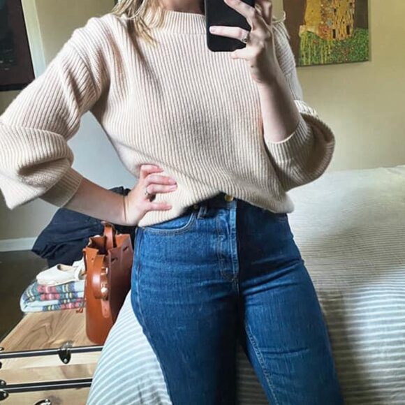 NEW The Curated Chunky Crew Cashmere Sweater Panacotta Size M! VERY RARE COLOR!! - Picture 9 of 17